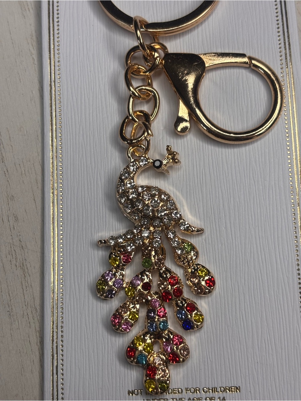 Colorful Rhinestone Peacock Keychain Bag Charm